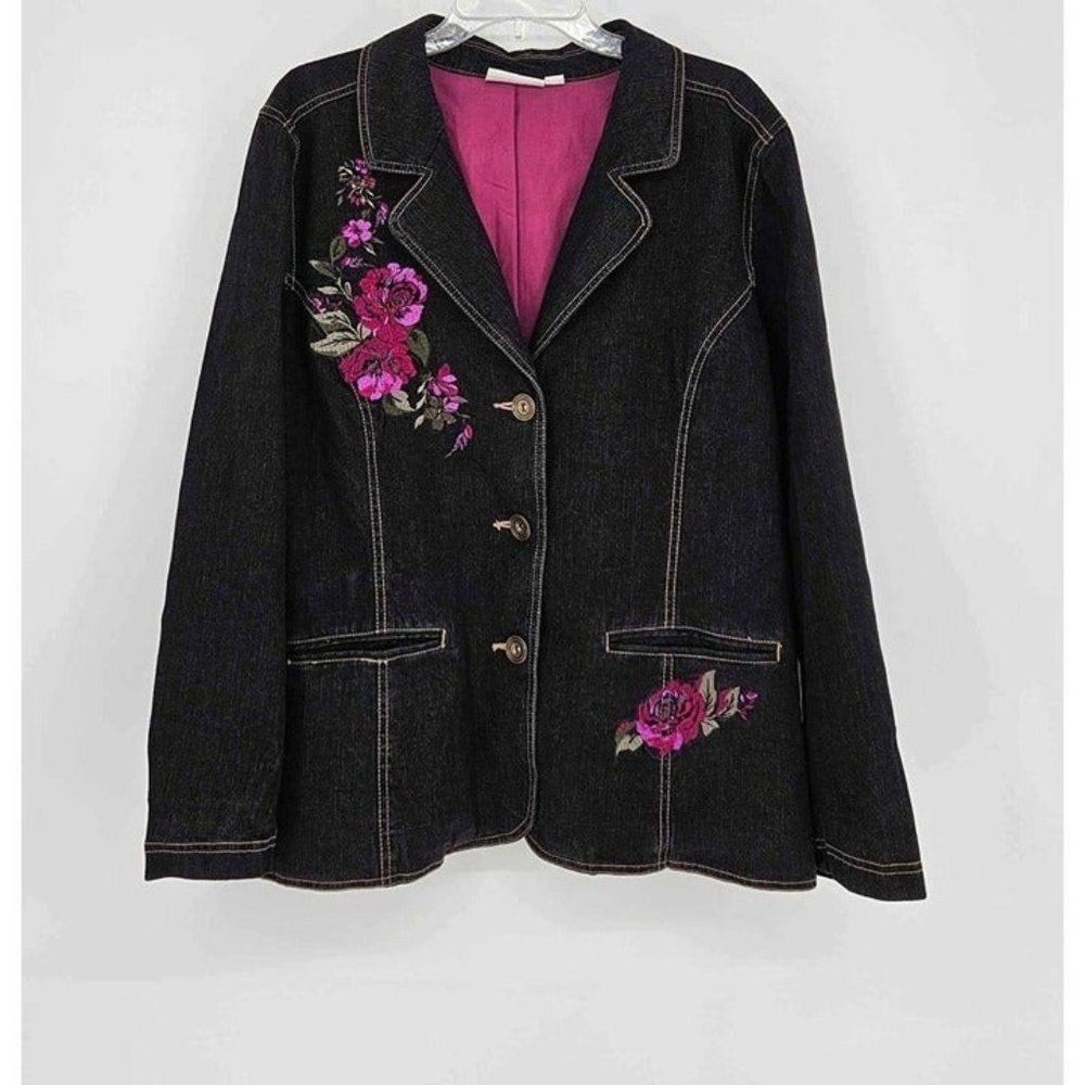 Floral Embroidered Black Jacket